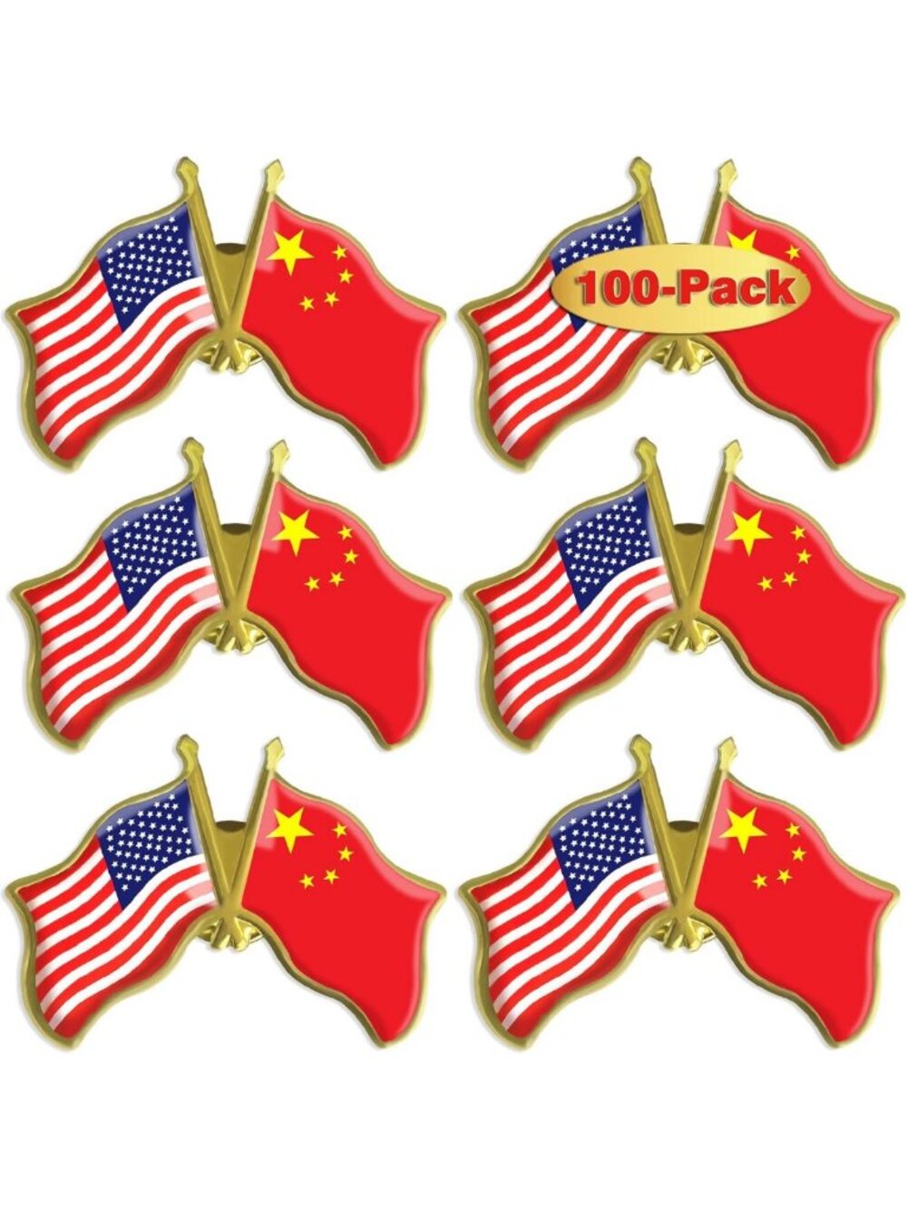 Bulk Enamel Friendship Pins - American & Chinese Flag Lapel Pins, 6/12/50/100